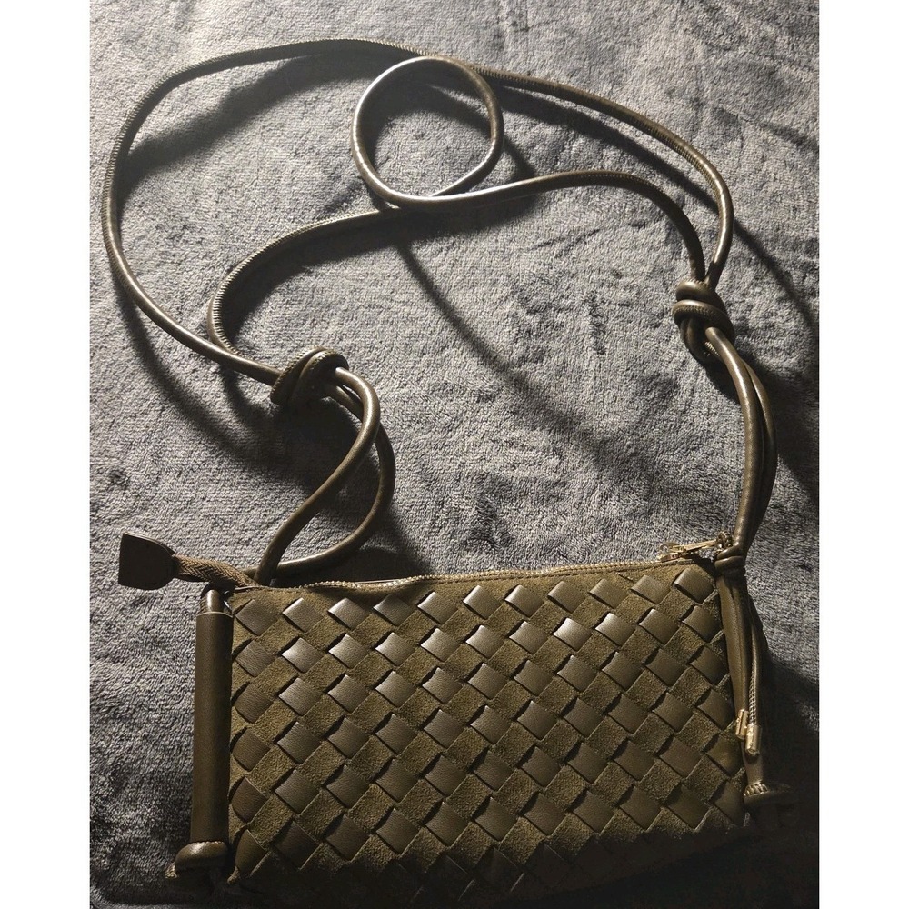 Dolce Vita Olive Green Woven Crossbody‎ Bag Small Camera Bag Gold Hardware